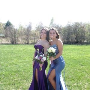 Strapless Purple Prom Dress with Front Slit